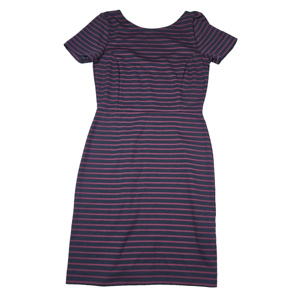Banana Republic Womens Navy Burgundy Striped Short Sleeve Sheath Dress 2 511078